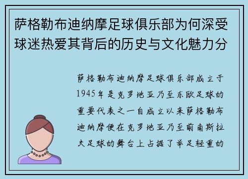 萨格勒布迪纳摩足球俱乐部为何深受球迷热爱其背后的历史与文化魅力分析